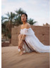 Off Shoulder Ivory Lace Wedding Dress With Court Train